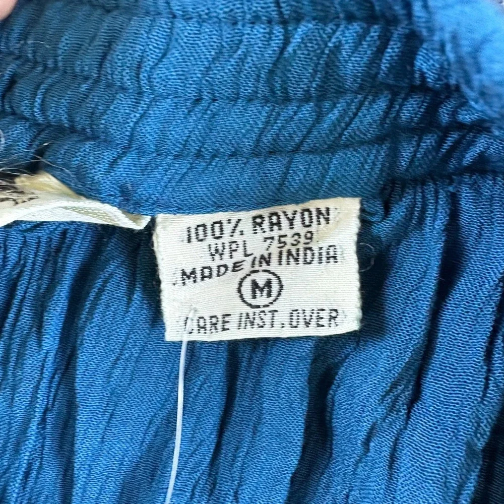 Diane Von Furstenberg Crinkle Skirt Womens 36x32 Blue Rayon Elastic Waistband